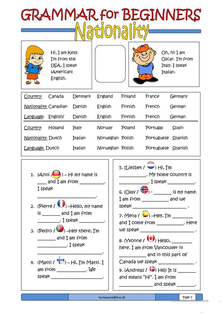 Free Esl Worksheets For Beginner Adults