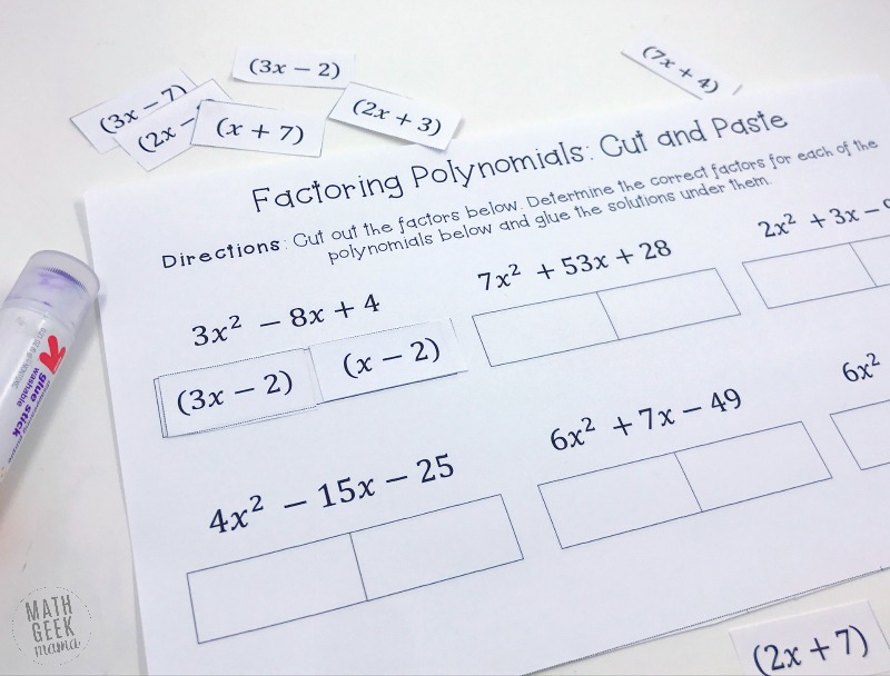 Free Factoring Polynomials Practice Cut Paste Pages