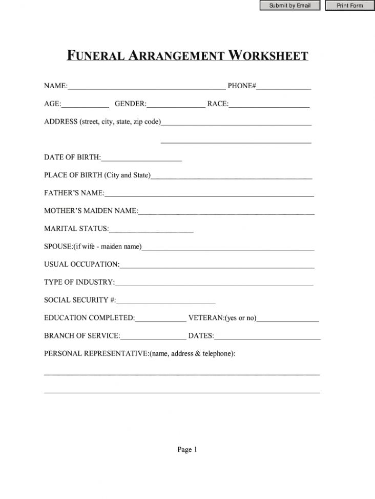 Free Funeral Planning Worksheet Rocket Lawyer