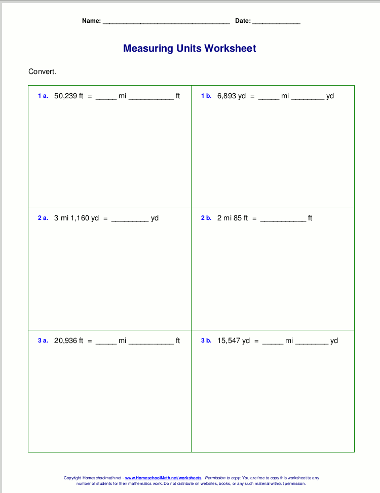 Free Grade 6 Measuring Worksheets