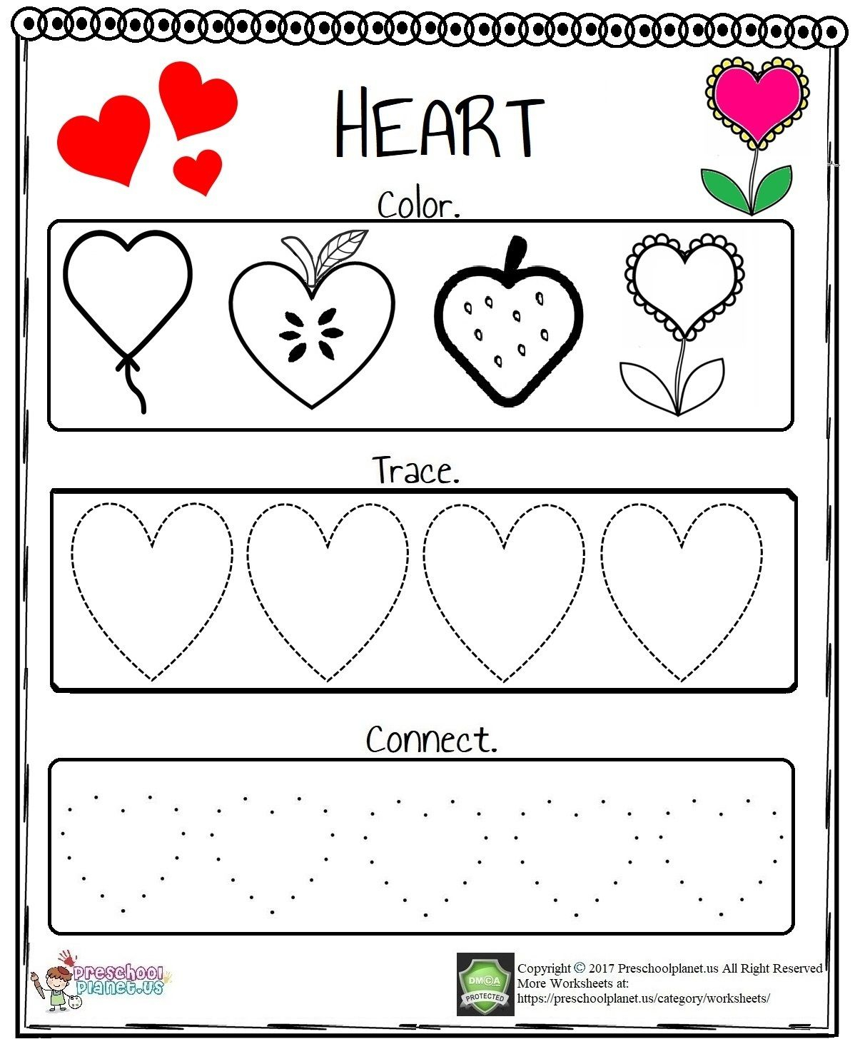 Free Heart Shape Activity Worksheets For Preschool Children