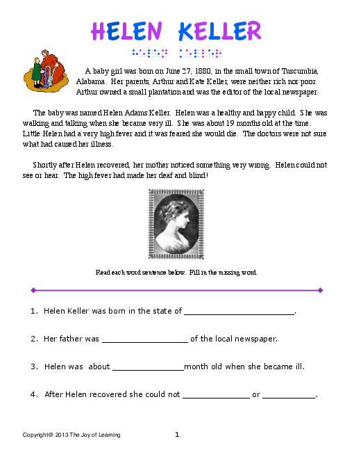 Free Helen Keller Worksheets And Printable Resources Artofit