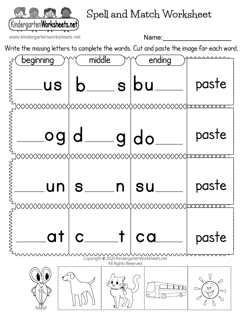 Free Kindergarten Spelling Worksheets And Printable For Kids