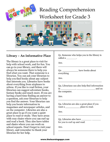 Free Library An Informative Place Comprehension Worksheet