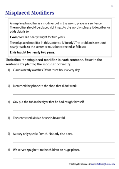 Free Misplaced Modifiers Worksheet Download Free Misplaced Modifiers