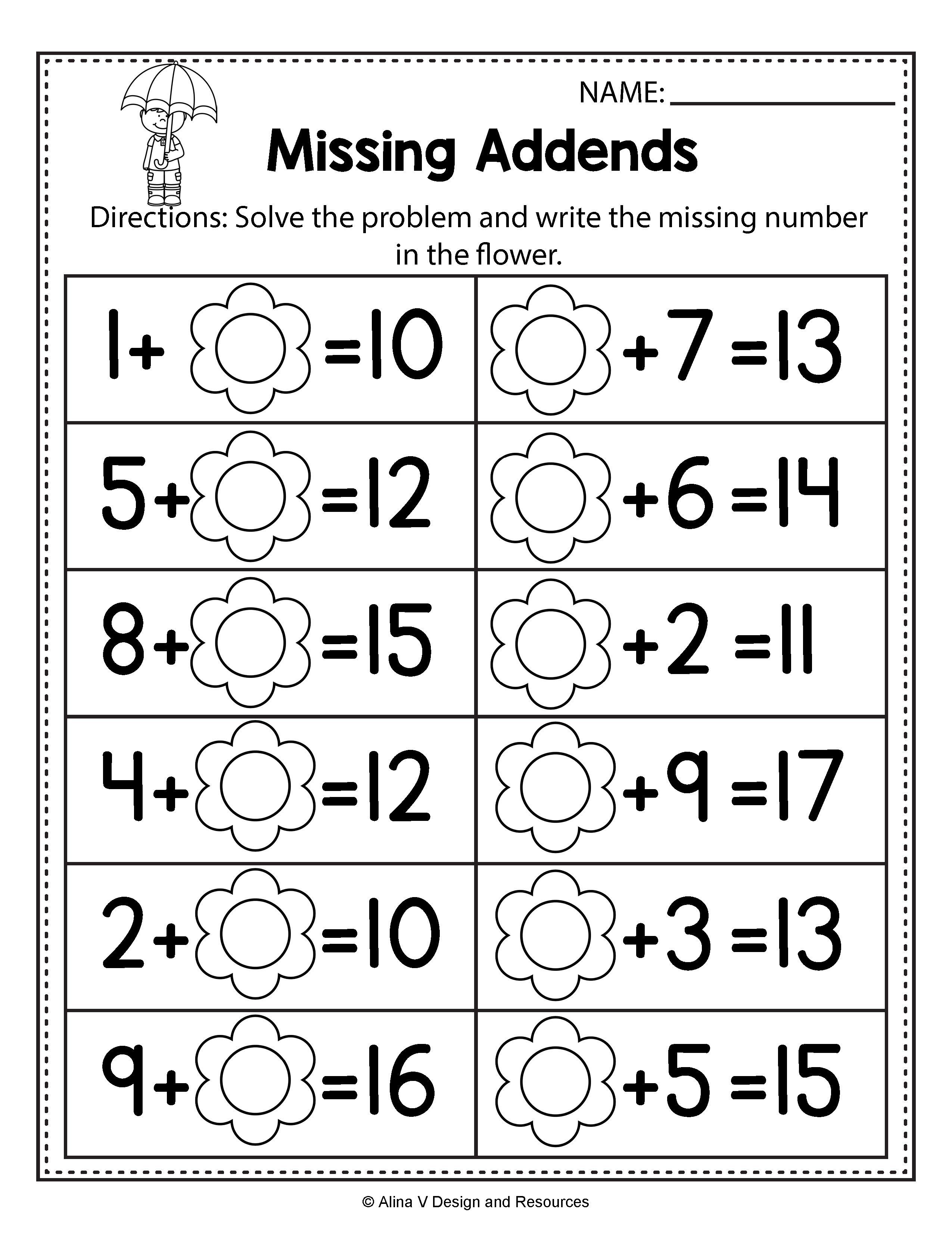 Free Missing Addends Worksheets Kto5education