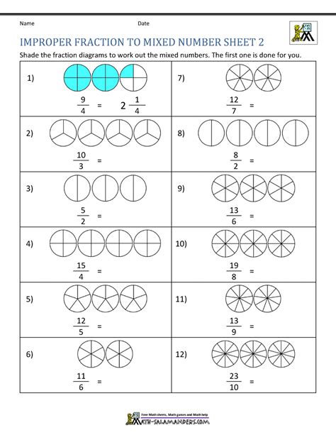 Free Mixed Number Fraction Worksheets