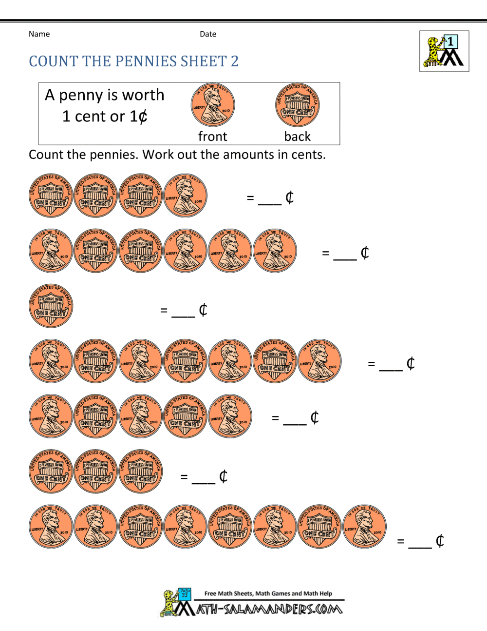 Free Money Counting Printable Worksheets Kindergarten Free Counting