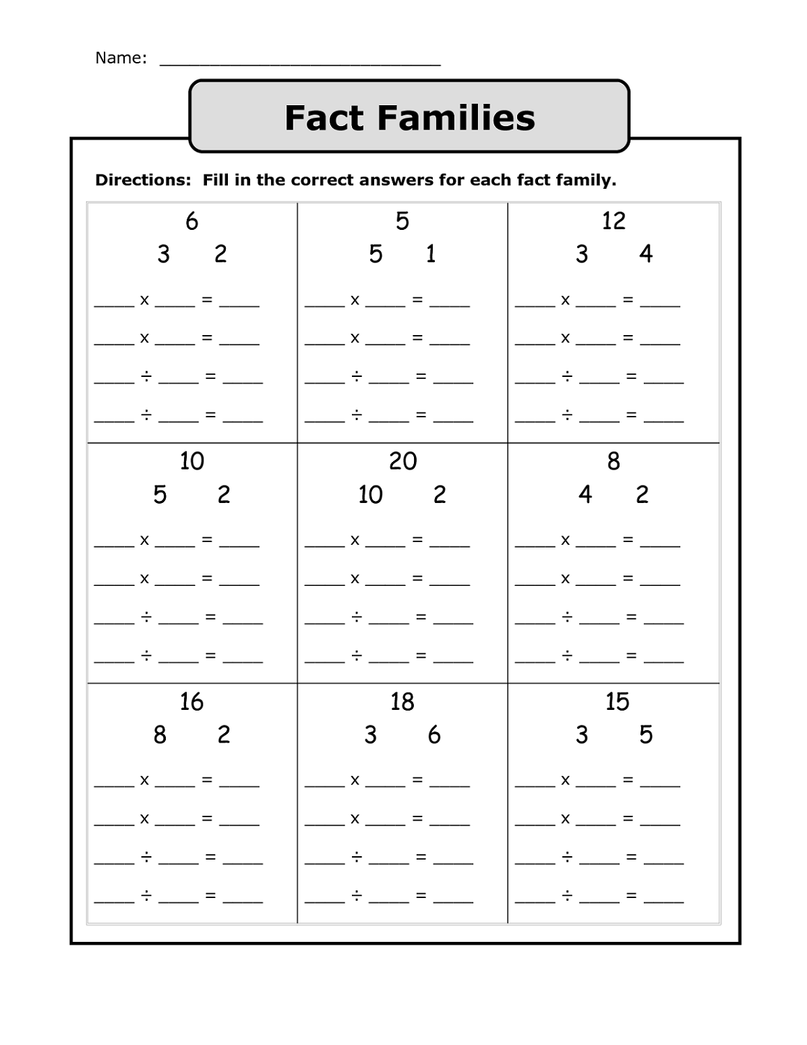 Free Multiplication And Division Fact Families Worksheet 3Rd Grade