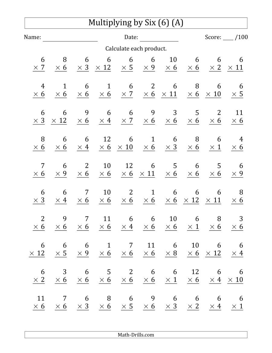 Free Multiplication By 6 Worksheets