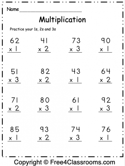 Free Multiplication Worksheet 1S 2S And 3S Free Worksheets Free4classrooms