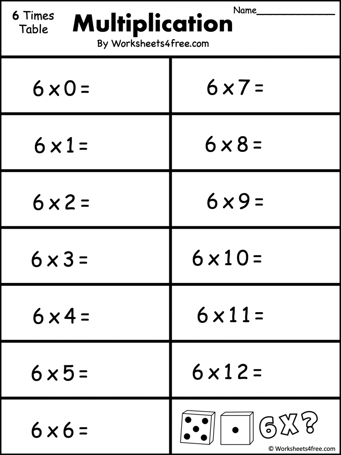 Free Multiplication Worksheet 6S Worksheets4free