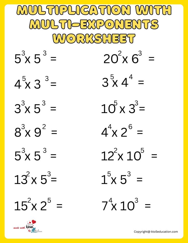 Free Multiplication Worksheet With Multiple Exponents Free Download