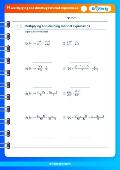 Free Multiplying And Dividing Rational Expressions Worksheet Pdfs