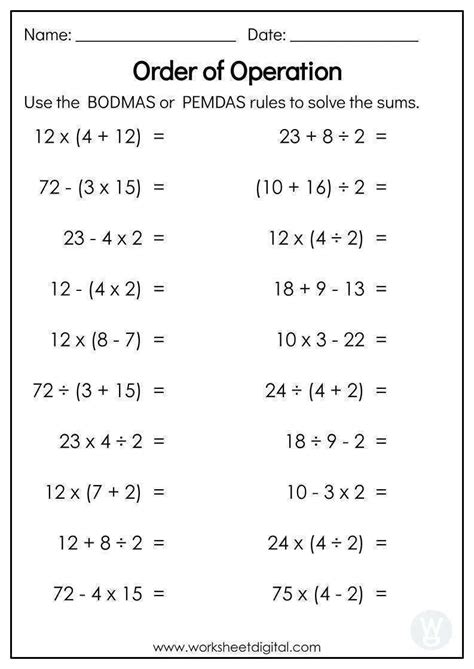 7 Free Order of Operations Worksheets to Try