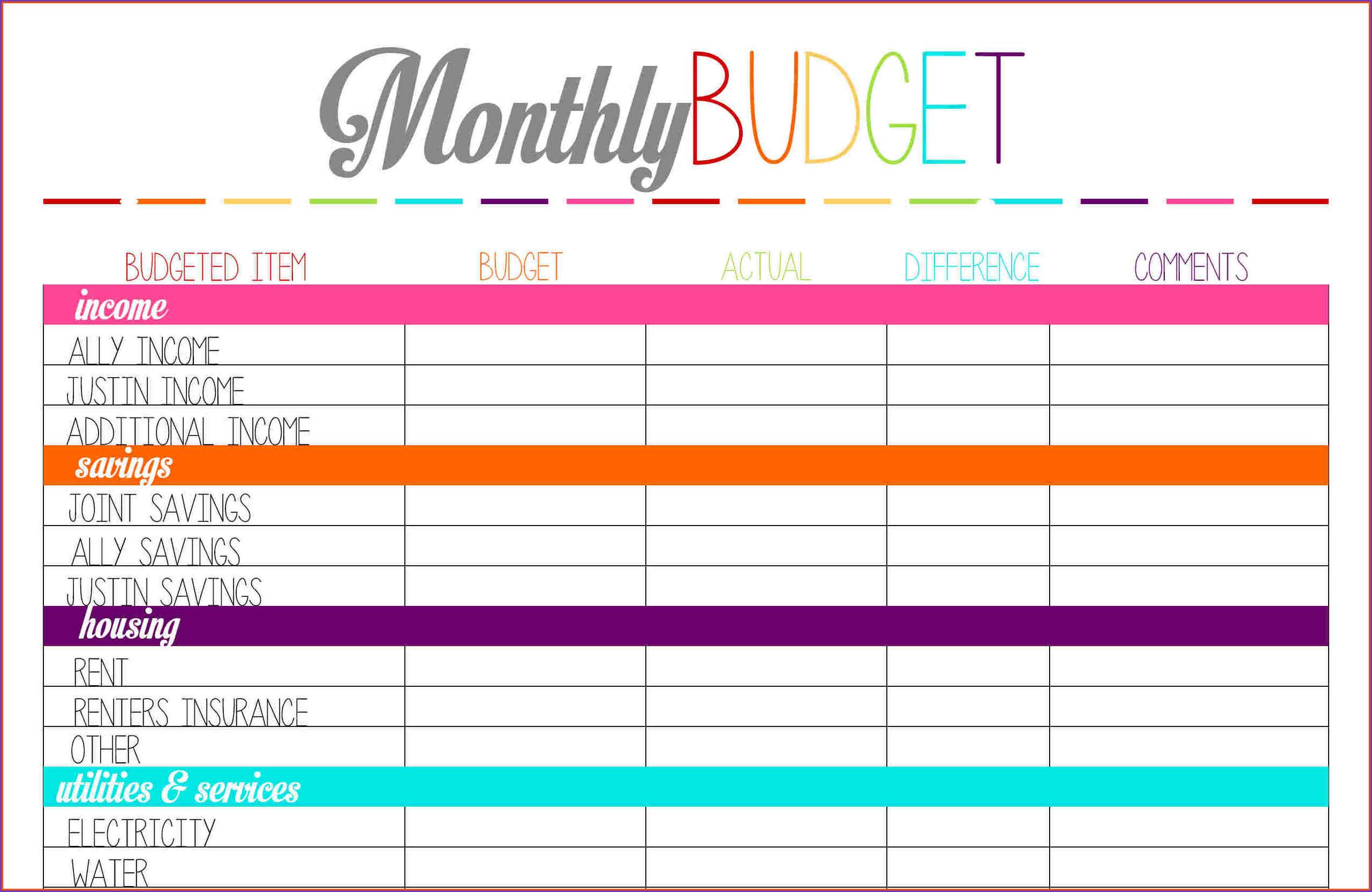 Free Personal Budget Spreadsheet In Monthly Bills Excel Template Expenses Example Of Free