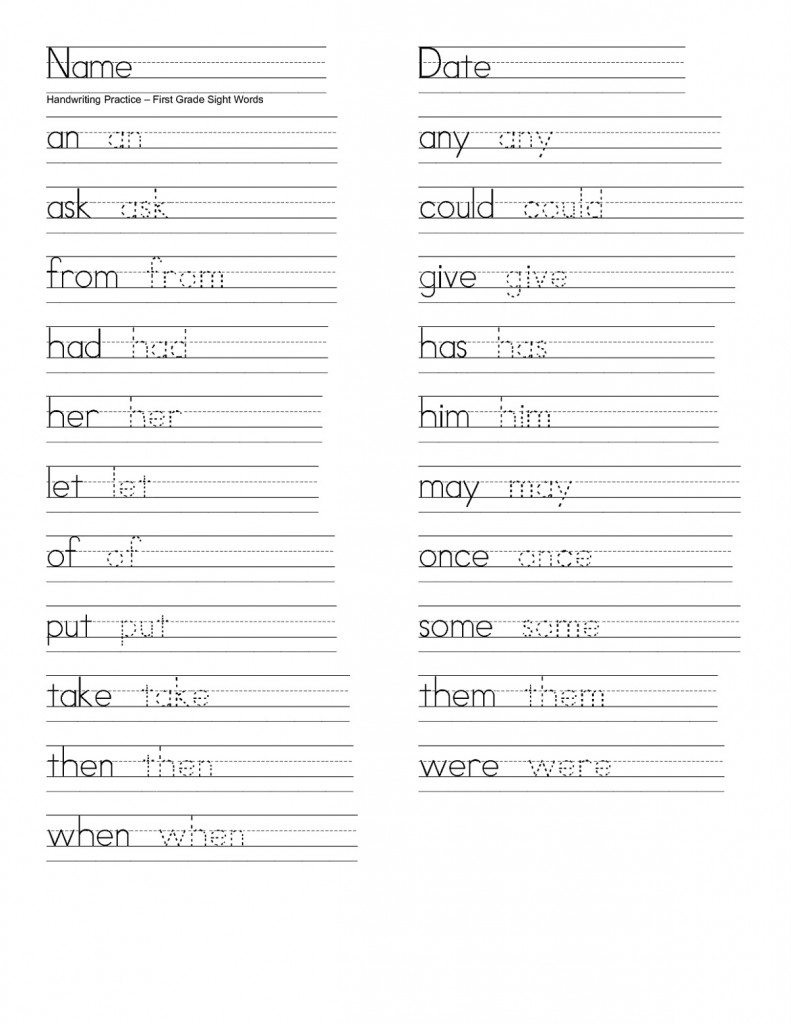 Free Printable 1St Grade Writing Worksheets Word Lists And Activities