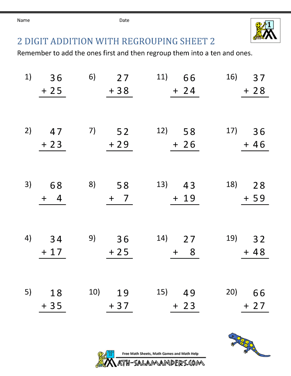 Free Printable 2 Digit Addition Worksheet Worksheet Kiddoworksheets