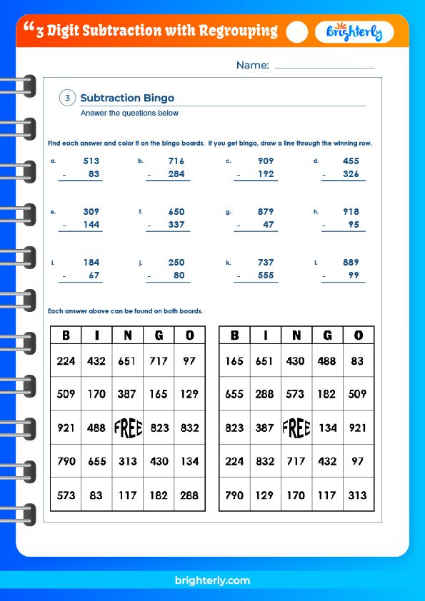 Free Printable 3 Digit Subtraction With Regrouping Worksheets Pdfs