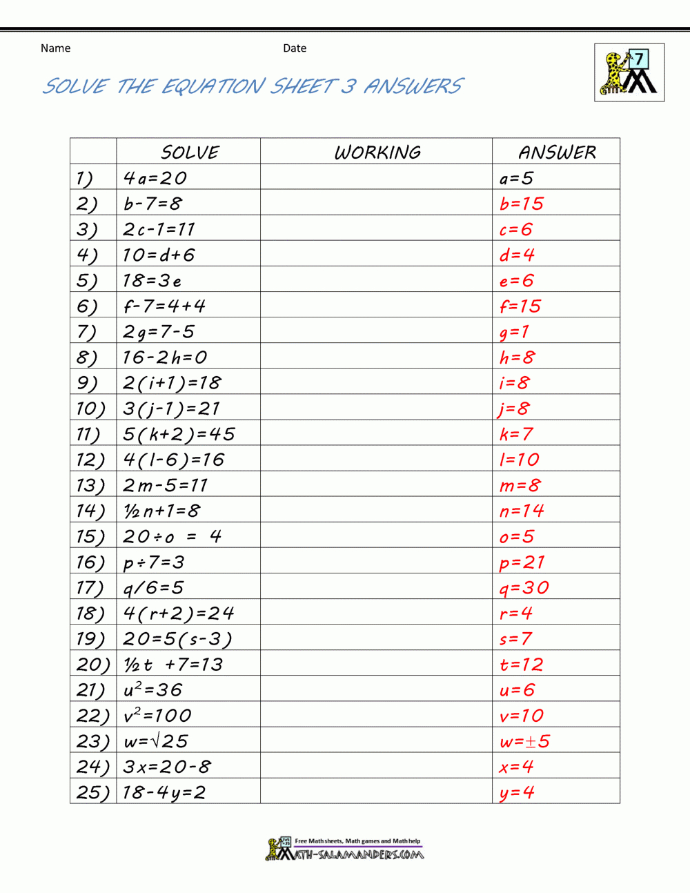 Free Printable 8Th Grade Algebra Worksheets Free Printable