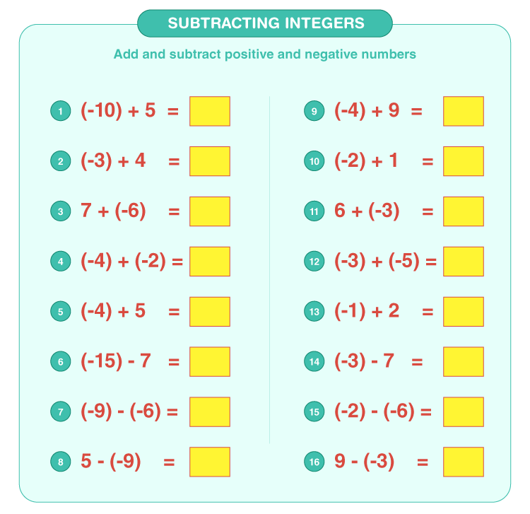 Free Printable Adding And Subtracting Integers Worksheets Pdfs