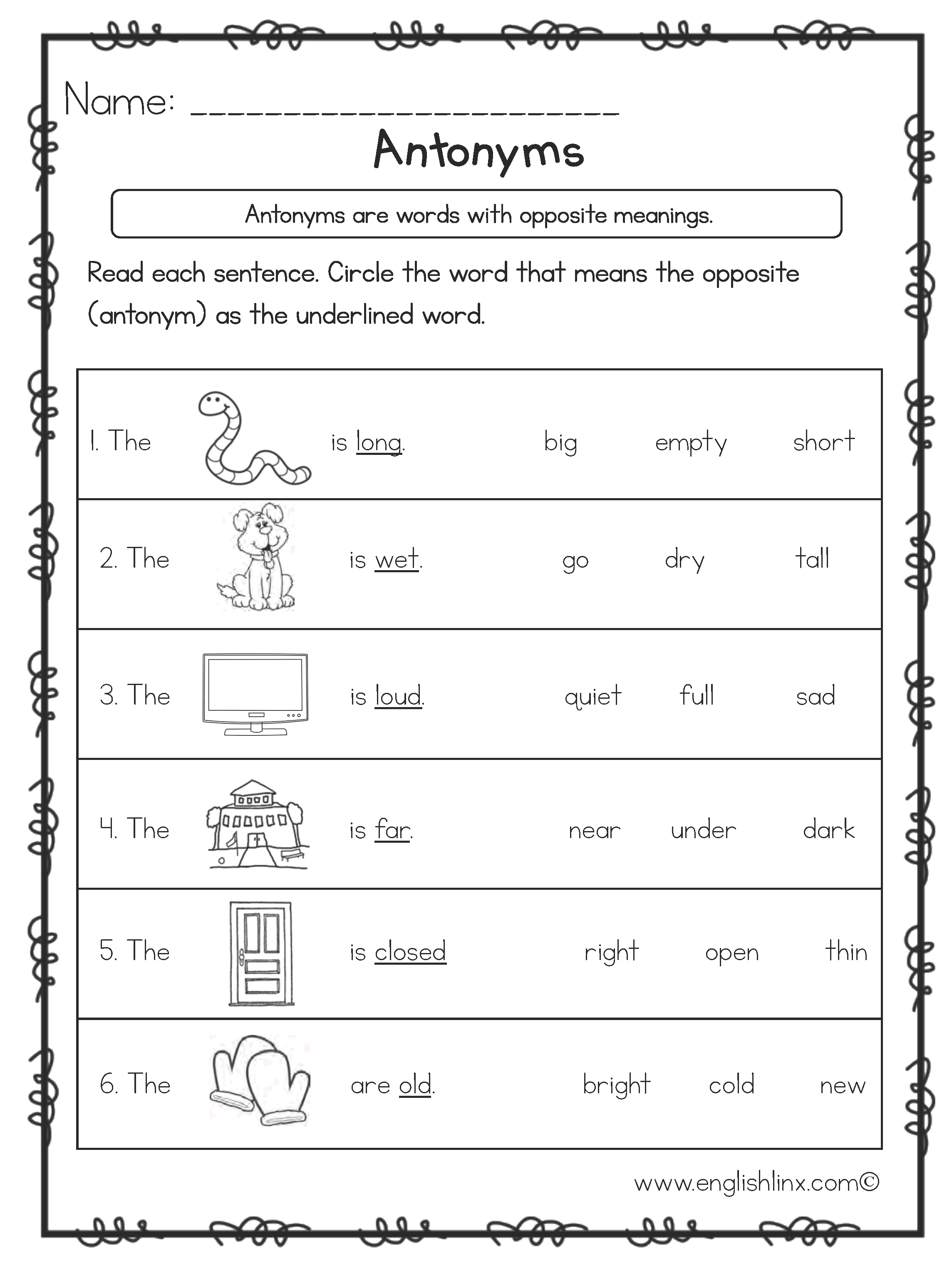 Free Printable Antonym Worksheet Antonyms Worksheet 2Nd Grade Reading Worksheets Reading