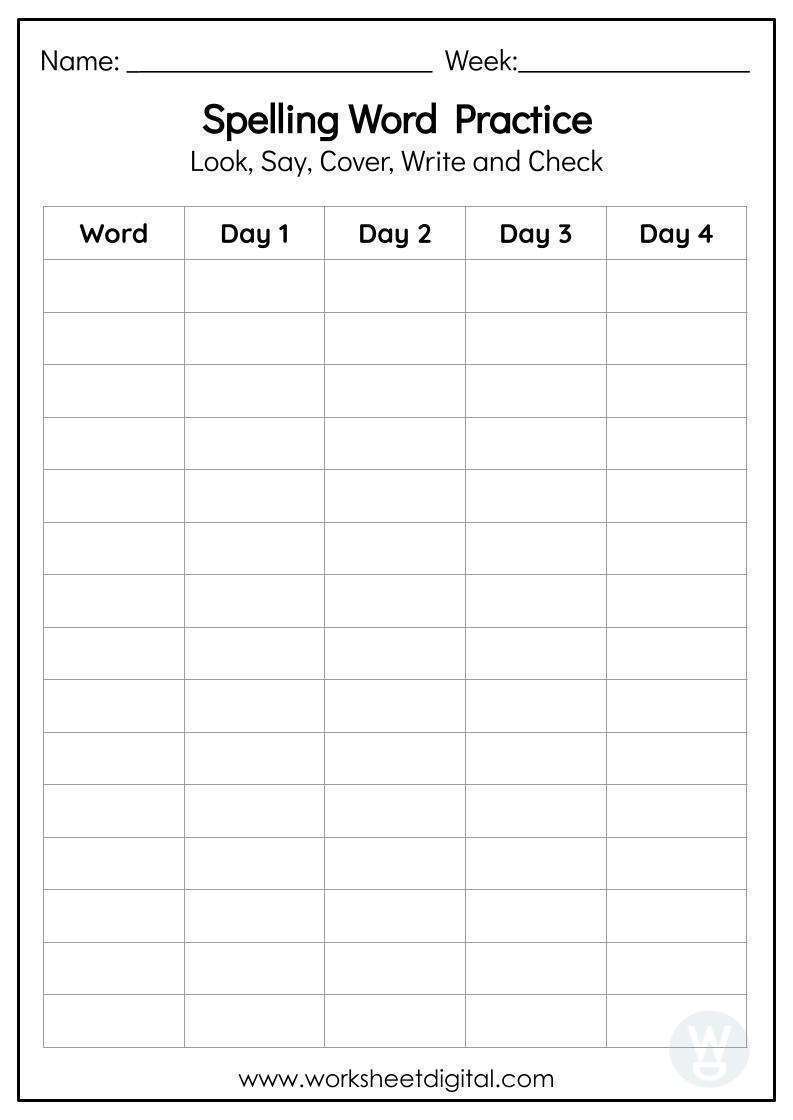 Free Printable Blank Spelling Practice Worksheets