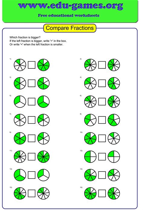 Free Printable Comparing Fractions