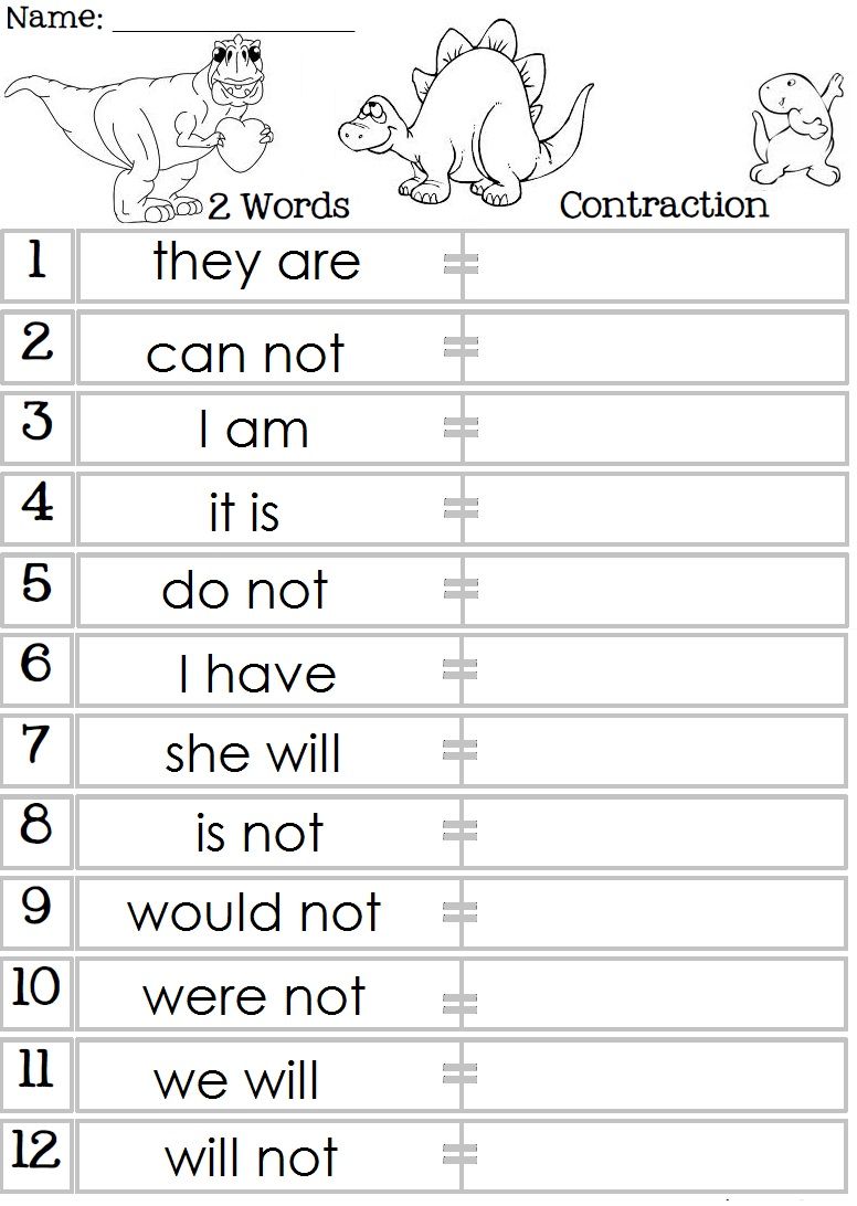 Free Printable Contraction Worksheets For First Grade