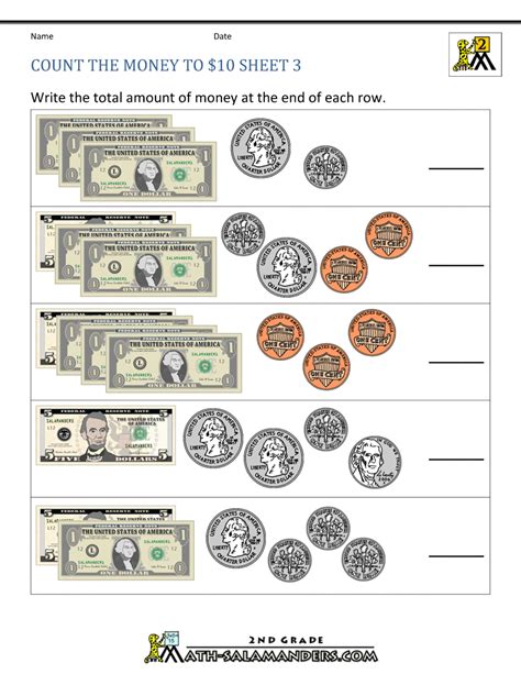 Free Printable Count Money Worksheets