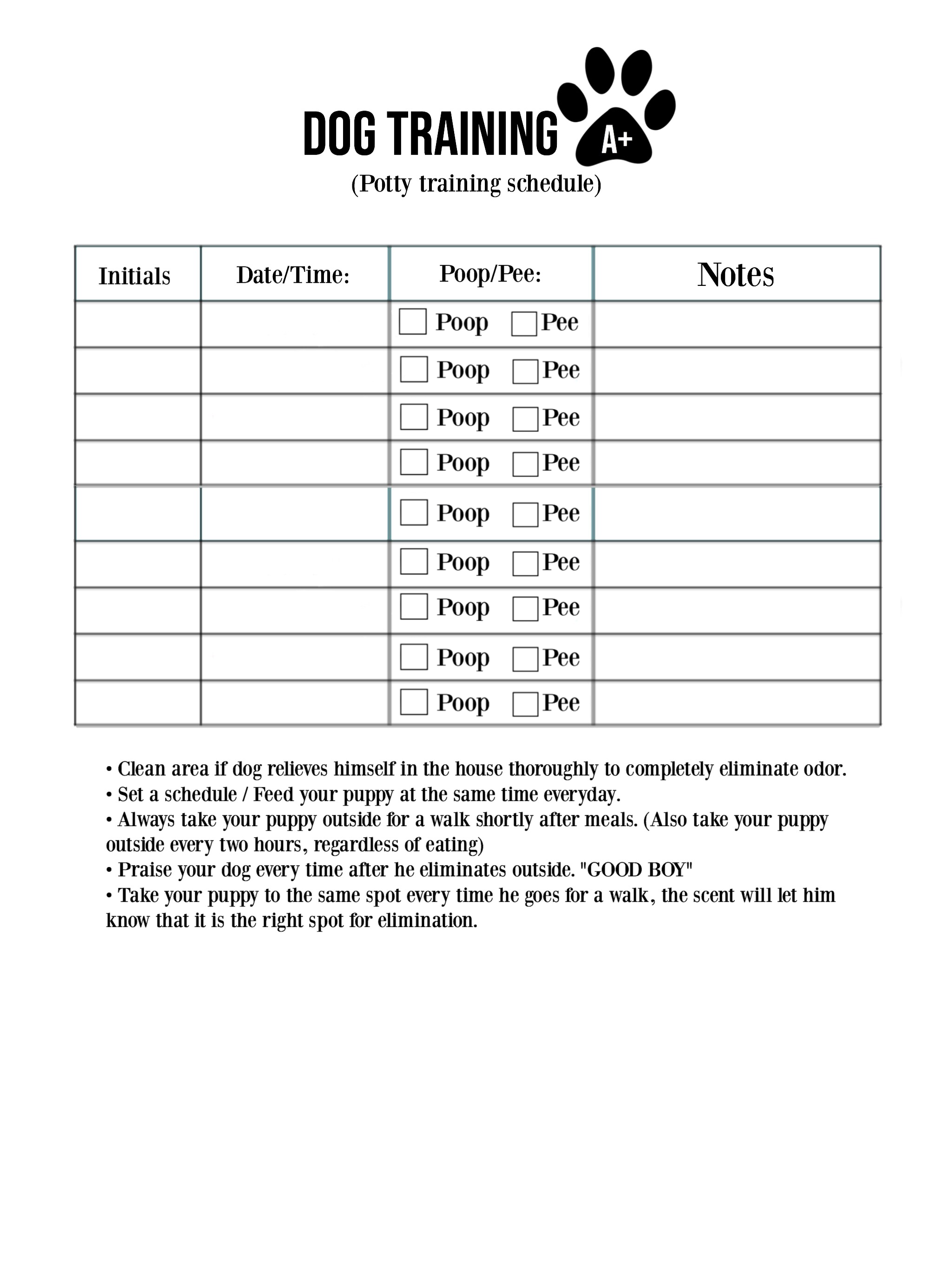 Free Printable Dog Training Plan Template Dog Training Plan Training