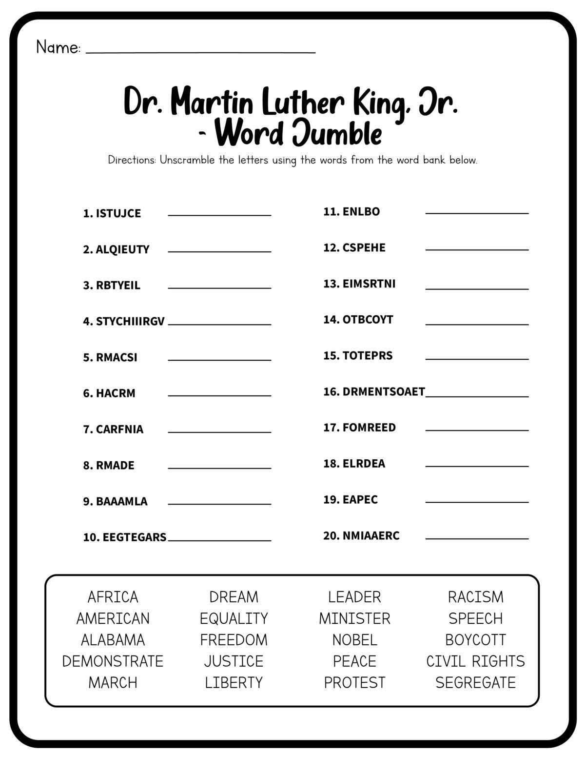 Free Printable Eight Page Martin Luther King Jr Worksheets Packet Which Incl Martin Luther