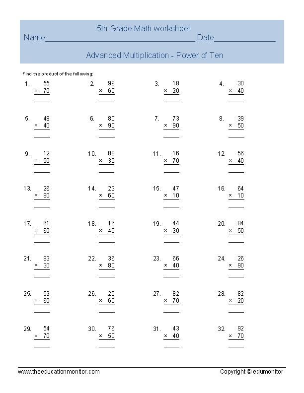 Free Printable Fifth Grade Math Worksheets For Printable To Math