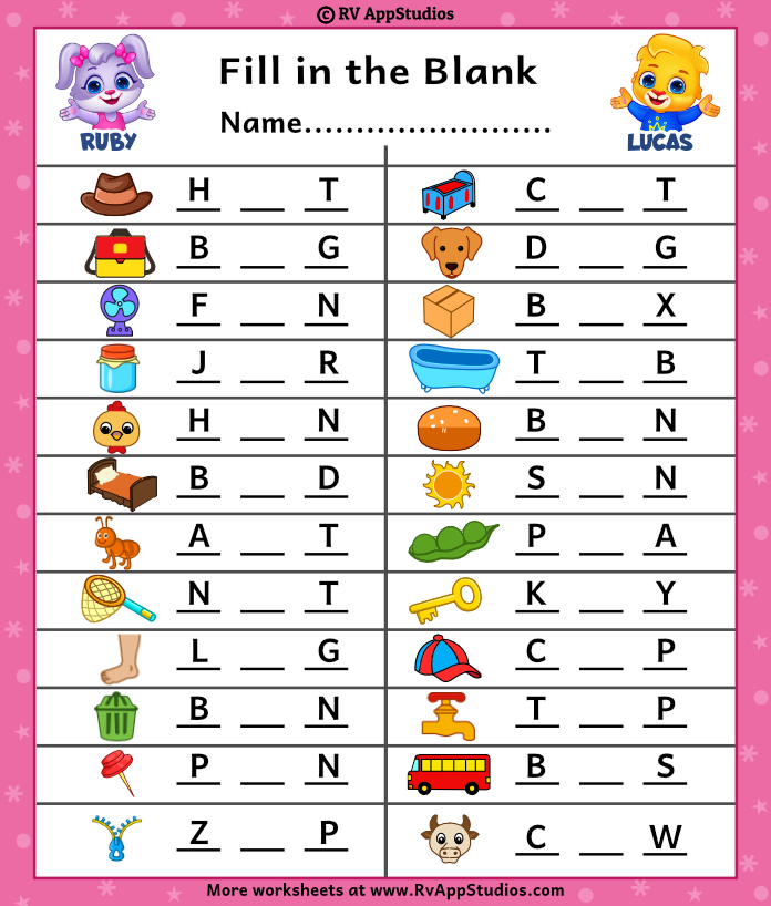 Free Printable Fill In The Blank Worksheets For Kindergarten 9 Letter Worksheets