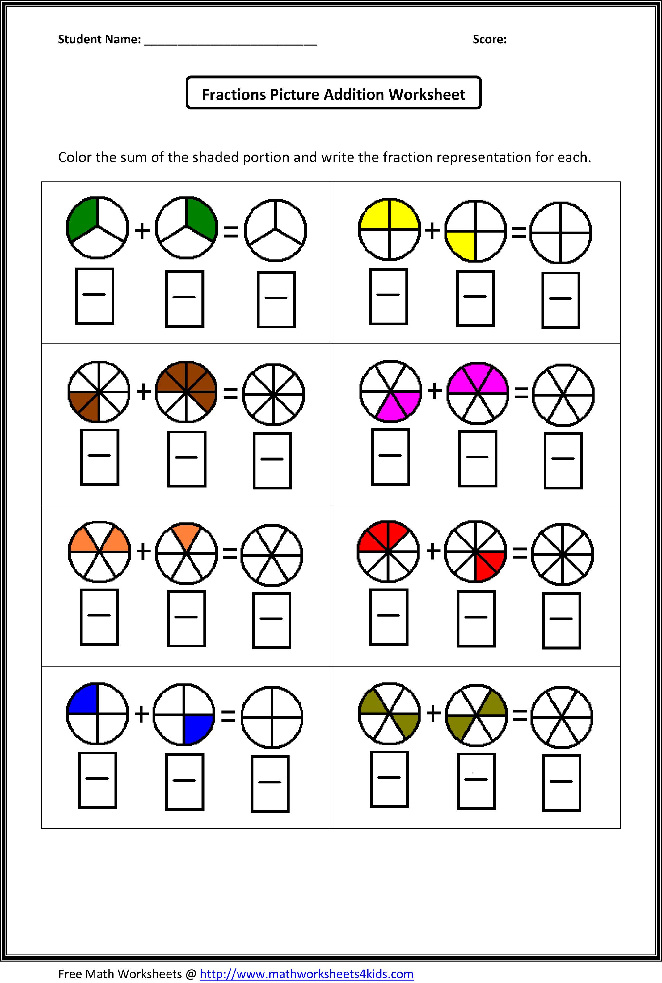 Free Printable Fraction Worksheets Fraction Addition Subtraction