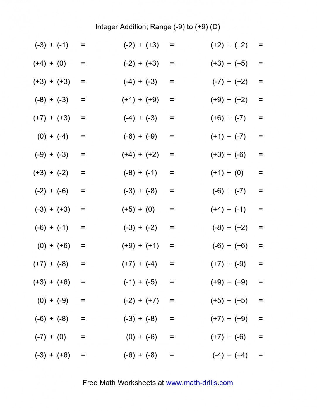 Free Printable Integer Worksheets Lexia S Blog