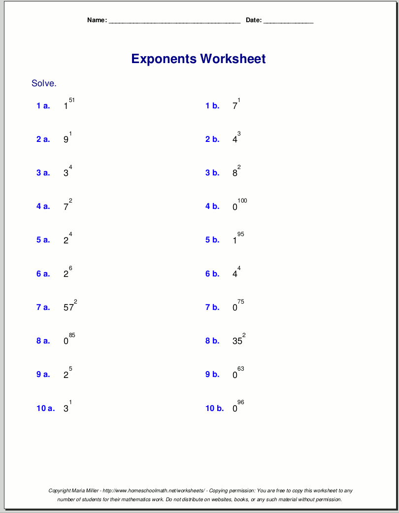 Free Printable Multiplication Of Exponents Worksheet For Eighth Grade