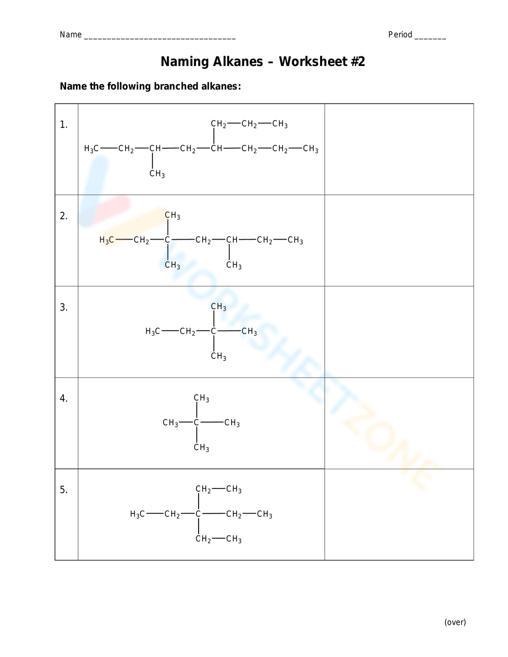 Free Printable Naming Alkanes Worksheets For Students