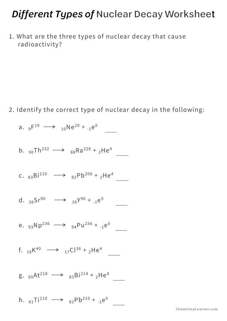 Free Printable Nuclear Decay Worksheets