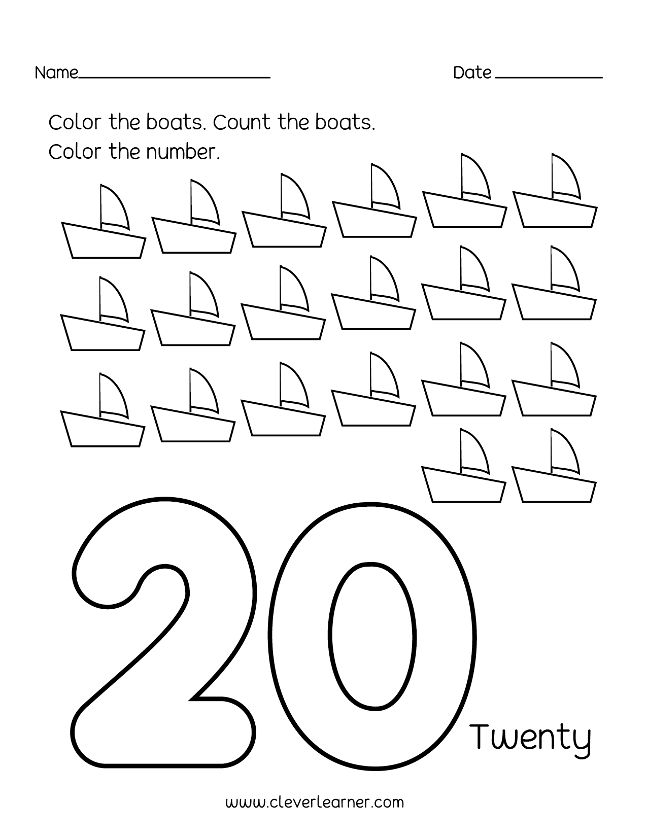 Free Printable Number 20 Worksheet