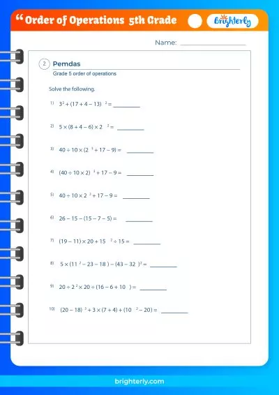 Free Printable Order Of Operations Worksheets 5Th Grade Pdfs