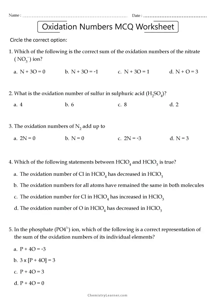 Free Printable Oxidation Numbers Worksheets Worksheets Library