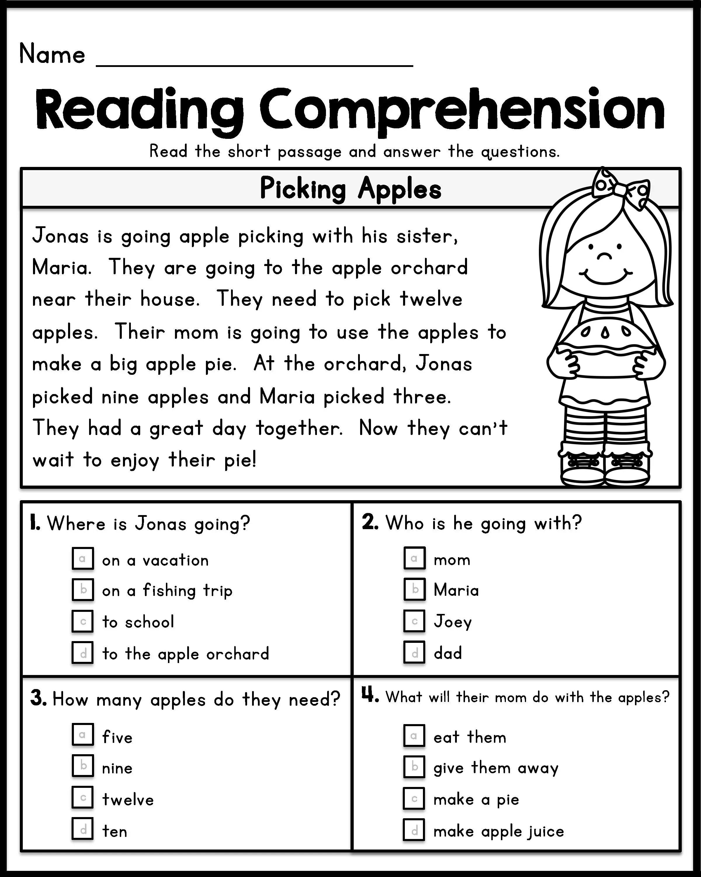 Free Printable Reading Comprehension Worksheets For 1St Graders