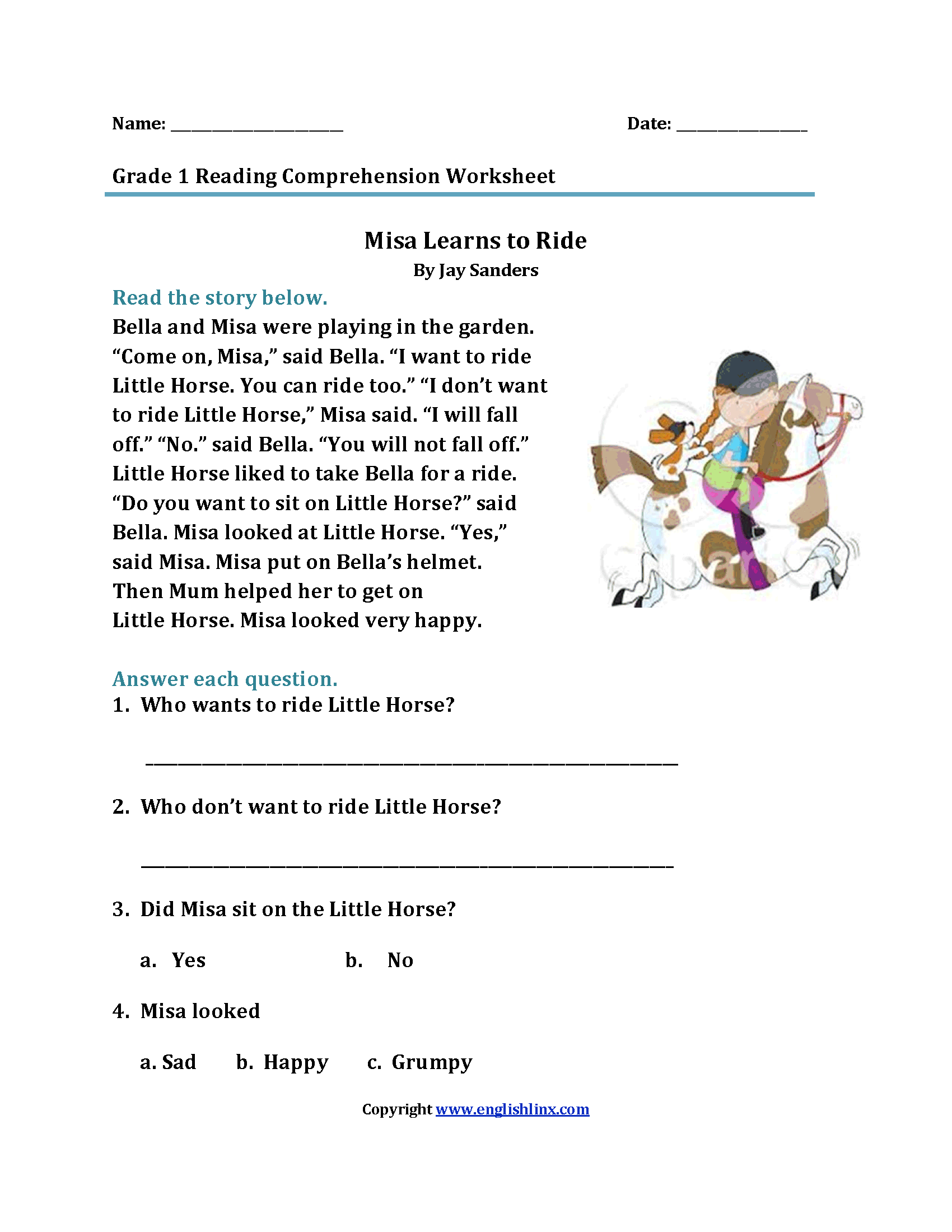 Free Printable Reading Comprehension Worksheets