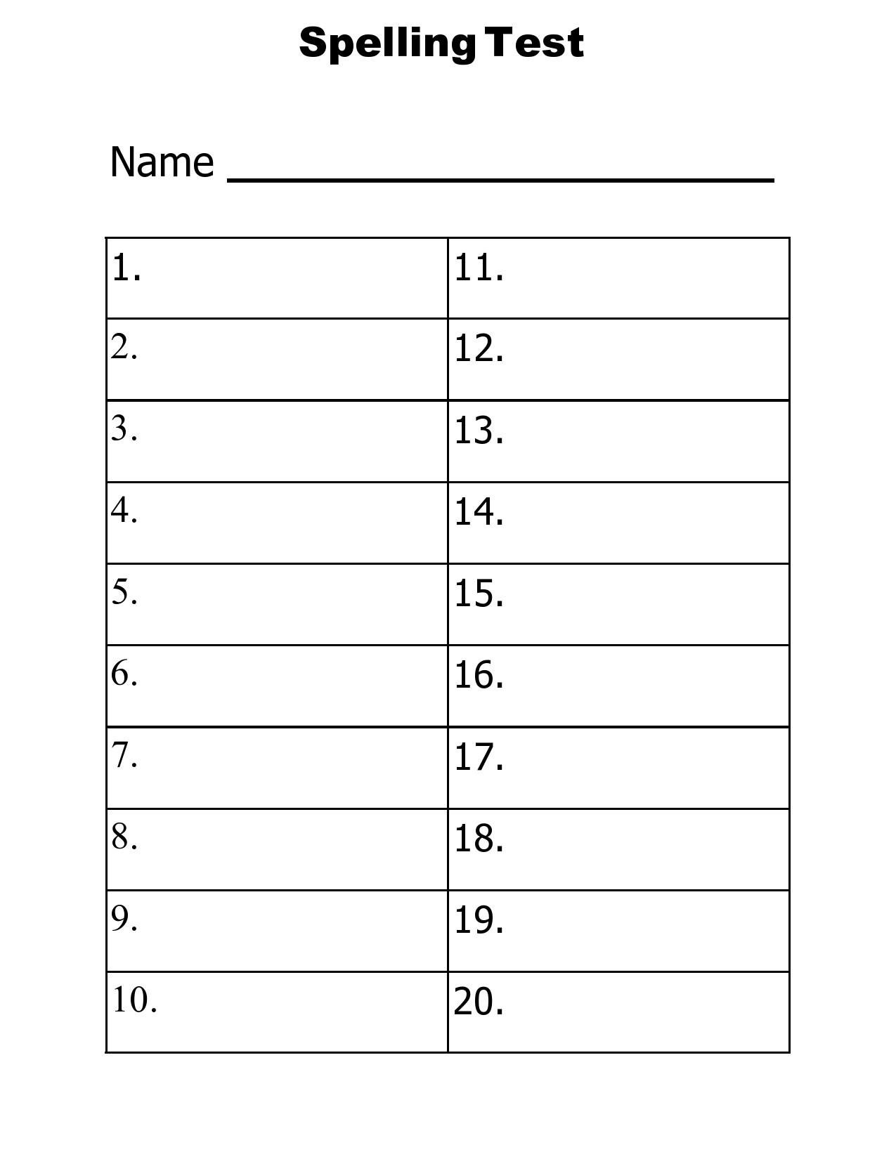 Free Printable Spelling Test Templates Pdf 10 15 20 25 Words