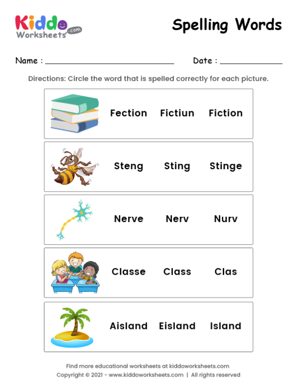 Free Printable Spelling Words Worksheet 1 Kiddoworksheets