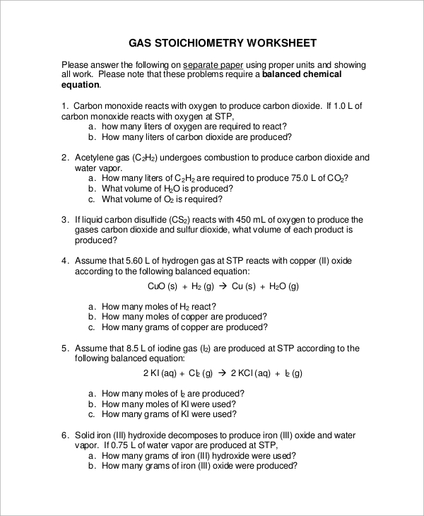 Free Printable Stoichiometry Worksheets For Students