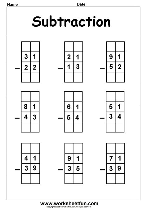 Free Printable Subtraction With Borrowing