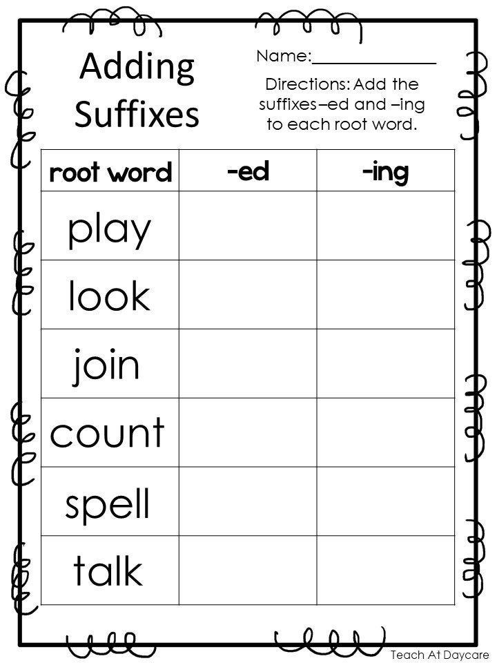 Free Printable Suffixes Worksheets