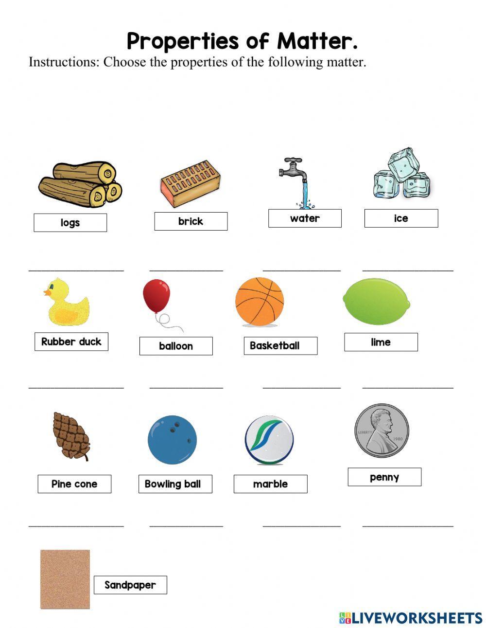 Free Properties Of Matter Worksheets